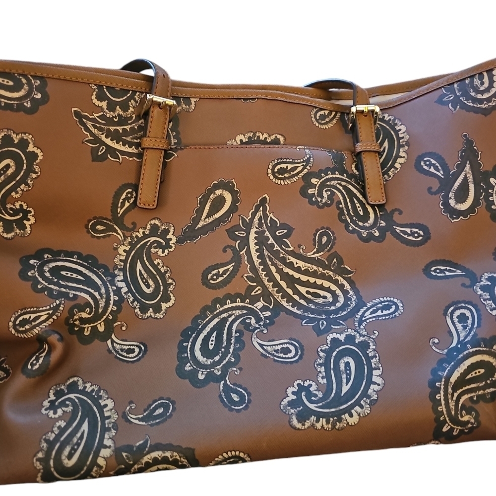 Michael Kors EMRY PAISLEY PRINT LUGGAGE BROWN  LARGE TOTE BAG purse brown - Picture 6 of 7
